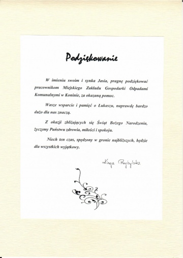 podziękowania dla Spółki 1