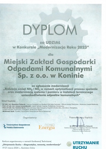 Wyróżnienie w konkursie " Modernizacja Roku 2023"